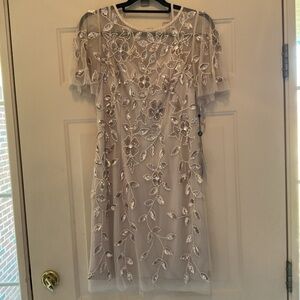 Adrianna Papell Ivory Beaded Floral Midi Dress